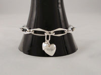 Unusual Handcrafted Vintage European 835 Silver Modernist Geometric Link Bracelet w/ Two Italian Sterling Silver Puffy Heart Charms  7.25"