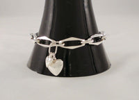 Unusual Handcrafted Vintage European 835 Silver Modernist Geometric Link Bracelet w/ Two Italian Sterling Silver Puffy Heart Charms  7.25"