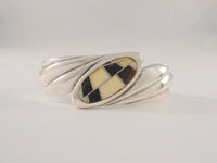 Vintage Native American Sand Cast Sterling Silver and Petrified Wood Inlaid Heavy Cuff Bracelet 6"