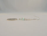 Long Delicately Crafted, Vintage Sterling Silver and Aqua Blue Faceted Beads Open Scrollwork Cut Detail Dangle Hook Earrings