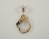 Big Chunky Vintage Sterling Silver Drusy Amethyst Crystals Geode Slice w/ Garnet Accent Freeform Pendant