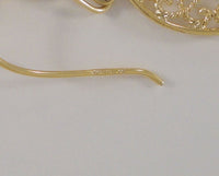 Large Signed Vintage Yellow Gold Vermeil Over Sterling Silver Filigree Openwork Floral Rosette Dangle Hook Earrings
