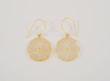 Large Signed Vintage Yellow Gold Vermeil Over Sterling Silver Filigree Openwork Floral Rosette Dangle Hook Earrings