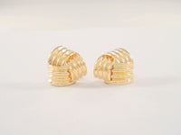 Large Signed Vintage 14K Solid Yellow Gold Fluted Dimensional Swirl or Knot Repousse Modern Pierced Earrings