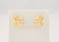 Large Signed Vintage 14K Solid Yellow Gold Fluted Dimensional Swirl or Knot Repousse Modern Pierced Earrings