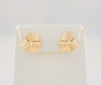 Large Signed Vintage 14K Solid Yellow Gold Fluted Dimensional Swirl or Knot Repousse Modern Pierced Earrings