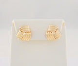 Large Signed Vintage 14K Solid Yellow Gold Fluted Dimensional Swirl or Knot Repousse Modern Pierced Earrings