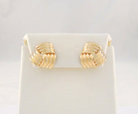 Large Signed Vintage 14K Solid Yellow Gold Fluted Dimensional Swirl or Knot Repousse Modern Pierced Earrings