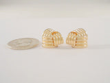 Large Signed Vintage 14K Solid Yellow Gold Fluted Dimensional Swirl or Knot Repousse Modern Pierced Earrings