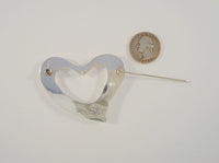 Huge Signed Vintage Taxco Mexican Sterling Silver Abstract Modernist Repousse Open Heart Pin Brooch Puffy