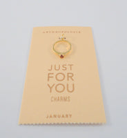 New Anthropologie January Birthstone Sparkly Red Solitaire w/ Accents Gold Tone Ring Just For You Charm or Necklace Pendant