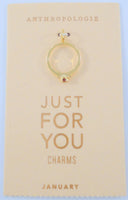 New Anthropologie January Birthstone Sparkly Red Solitaire w/ Accents Gold Tone Ring Just For You Charm or Necklace Pendant