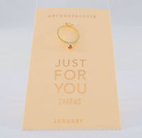 New Anthropologie January Birthstone Sparkly Red Solitaire w/ Accents Gold Tone Ring Just For You Charm or Necklace Pendant