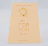 New Anthropologie January Birthstone Sparkly Red Solitaire w/ Accents Gold Tone Ring Just For You Charm or Necklace Pendant