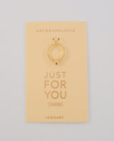 New Anthropologie January Birthstone Sparkly Red Solitaire w/ Accents Gold Tone Ring Just For You Charm or Necklace Pendant