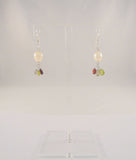 Vintage Sterling Silver & White Freshwater Pearls w/ Green Red & Gray Pear Cut Gemstone Drop Dangle Earrings Garnet