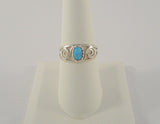 Vintage Sterling Silver & Fiery Opal Curvy Openwork Filigree Scroll Design 8mm Wide Band Ring Size 7.5