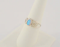 Vintage Sterling Silver & Fiery Opal Curvy Openwork Filigree Scroll Design 8mm Wide Band Ring Size 7.5