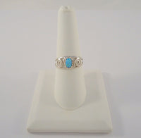 Vintage Sterling Silver & Fiery Opal Curvy Openwork Filigree Scroll Design 8mm Wide Band Ring Size 7.5