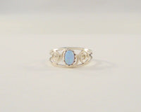 Vintage Sterling Silver & Fiery Opal Curvy Openwork Filigree Scroll Design 8mm Wide Band Ring Size 7.5