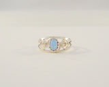 Vintage Sterling Silver & Fiery Opal Curvy Openwork Filigree Scroll Design 8mm Wide Band Ring Size 7.5