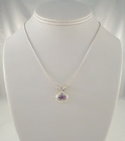 Large Signed Vintage Sterling Silver & Faceted Amethyst Sleek Modernist Slider Pendant Necklace 16"