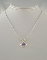 Large Signed Vintage Sterling Silver & Faceted Amethyst Sleek Modernist Slider Pendant Necklace 16"