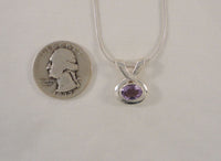 Large Signed Vintage Sterling Silver & Faceted Amethyst Sleek Modernist Slider Pendant Necklace 16"