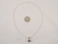 Large Signed Vintage Sterling Silver & Faceted Amethyst Sleek Modernist Slider Pendant Necklace 16"