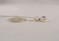 Large Signed Vintage Sterling Silver & Faceted Amethyst Sleek Modernist Slider Pendant Necklace 16"