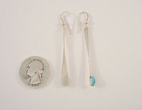 Long, Vintage Native American Handcrafted Sterling Silver & Vivid Blue Southwest Sawtooth Set Turquoise Bar Dangle Hook Earrings