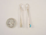 Long, Vintage Native American Handcrafted Sterling Silver & Vivid Blue Southwest Sawtooth Set Turquoise Bar Dangle Hook Earrings