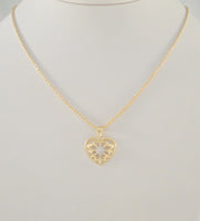 Signed Vintage Solid 14K Yellow & White Gold w/ Diamond Accent Curvy Filigree Openwork Heart Pendant on a Heavy High Quality Chain Necklace  20"