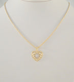 Signed Vintage Solid 14K Yellow & White Gold w/ Diamond Accent Curvy Filigree Openwork Heart Pendant on a Heavy High Quality Chain Necklace  20"