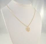 Signed Vintage Solid 14K Yellow & White Gold w/ Diamond Accent Curvy Filigree Openwork Heart Pendant on a Heavy High Quality Chain Necklace  20"