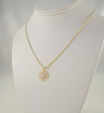 Signed Vintage Solid 14K Yellow & White Gold w/ Diamond Accent Curvy Filigree Openwork Heart Pendant on a Heavy High Quality Chain Necklace  20"