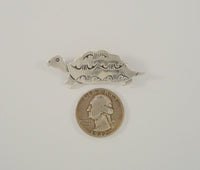 Large Detailed Vintage Southwest Hand Stamped Sterling Silver Turtle or Tortoise Pin Brooch
