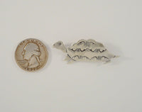 Large Detailed Vintage Southwest Hand Stamped Sterling Silver Turtle or Tortoise Pin Brooch