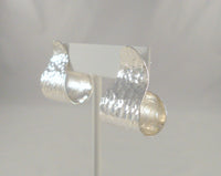 XL Bold Vintage Handmade Mexican Sterling Silver Hammered Moderist Curvy Curl Pierced Earrings