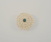 Large Detailed Vintage or Antique Handcrafted 950 Silver & Azurite Malachite Cannetille Filigree Round Pin / Pendant