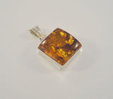 Thick Large Chunky Vintage Handmade Sterling Silver & Proud Set Square Cognac Honey Baltic Amber Pendant