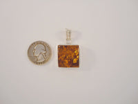 Thick Large Chunky Vintage Handmade Sterling Silver & Proud Set Square Cognac Honey Baltic Amber Pendant