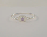 Handcrafted Vintage Mexican Sterling Silver & Sparkling Round Faceted Lavender Purple Stone Hinged Bangle Bracelet 6.5"