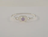 Handcrafted Vintage Mexican Sterling Silver & Sparkling Round Faceted Lavender Purple Stone Hinged Bangle Bracelet 6.5"