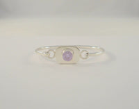 Handcrafted Vintage Mexican Sterling Silver & Sparkling Round Faceted Lavender Purple Stone Hinged Bangle Bracelet 6.5"