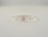 Handcrafted Vintage Mexican Sterling Silver & Sparkling Round Faceted Lavender Purple Stone Hinged Bangle Bracelet 6.5"