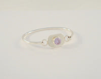 Handcrafted Vintage Mexican Sterling Silver & Sparkling Round Faceted Lavender Purple Stone Hinged Bangle Bracelet 6.5"