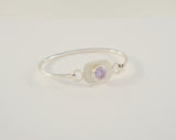 Handcrafted Vintage Mexican Sterling Silver & Sparkling Round Faceted Lavender Purple Stone Hinged Bangle Bracelet 6.5"