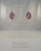 Large Unusual Vintage Handmade Purple Stained Glass Dangle Earrings w/ Sterling Silver Hooks