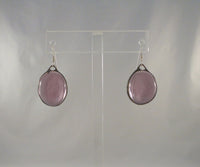 Large Unusual Vintage Handmade Purple Stained Glass Dangle Earrings w/ Sterling Silver Hooks